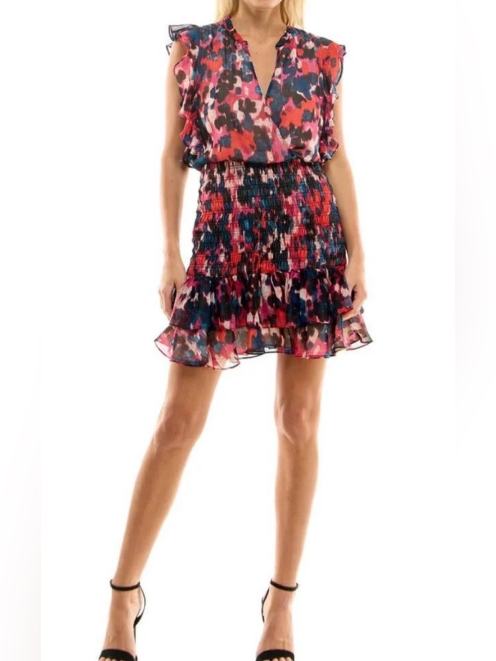 Socialite Floral Surplice V-Neck Flutter Sleeve Dress -Size L
